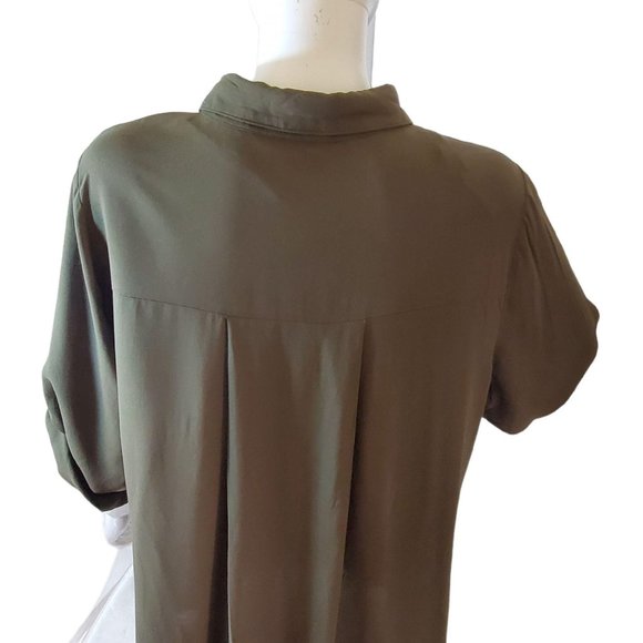 City Chic Tunic Top Military Green 16 High Low Button Front Collar 3/4 Sleeve NW - Picture 8 of 12
